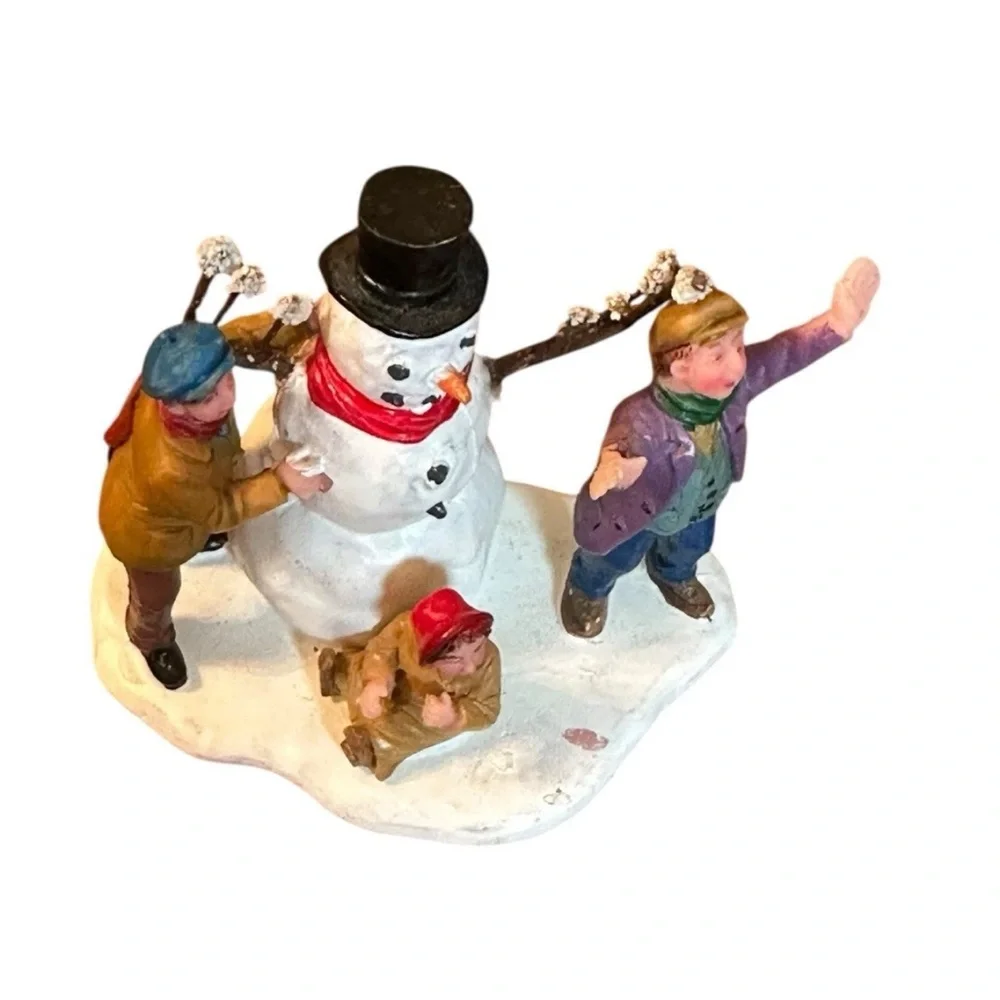 Lemax Christmas Village Kids Making Snowman Figurine 2.75 inches Wide X 2.5 Tall